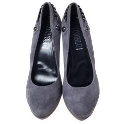 Pre Owned Loriblu Grey Suede Chain Embellished Platform Pumps Size 39