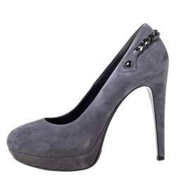 Pre Owned Loriblu Grey Suede Chain Embellished Platform Pumps Size 39