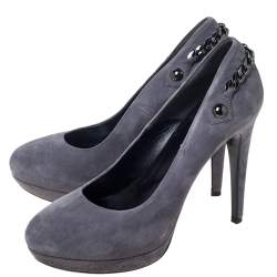 Pre Owned Loriblu Grey Suede Chain Embellished Platform Pumps Size 39