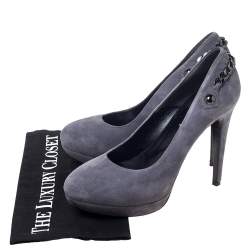 Pre Owned Loriblu Grey Suede Chain Embellished Platform Pumps Size 39
