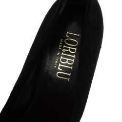 Pre Owned Loriblu Black Suede And Tortoise Patent Ankle Strap Turnlock Peep Toe Pumps Size 39