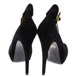 Pre Owned Loriblu Black Suede And Tortoise Patent Ankle Strap Turnlock Peep Toe Pumps Size 39