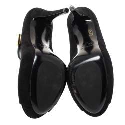 Pre Owned Loriblu Black Suede And Tortoise Patent Ankle Strap Turnlock Peep Toe Pumps Size 39