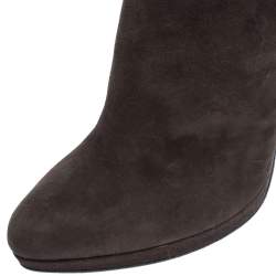 Pre Owned Loriblu Brown Suede And Multicolor Foldover Fur Pointed Toe Mid Calf Boots Size 38.5