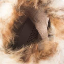 Pre Owned Loriblu Brown Suede And Multicolor Foldover Fur Pointed Toe Mid Calf Boots Size 38.5