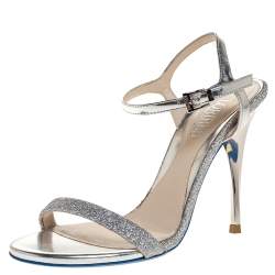 Loriblu Silver Leather And Glitter Ankle Strap Sandals Size 36