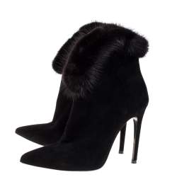 Loriblu Black Suede and Fur Boots Size 37