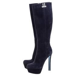 Loriblu Indigo Blue Suede Over the Knee Platform Boots Size 40