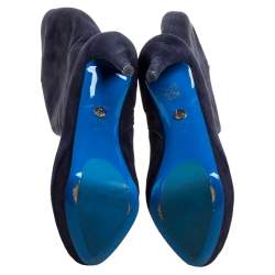 Loriblu Indigo Blue Suede Over the Knee Platform Boots Size 40