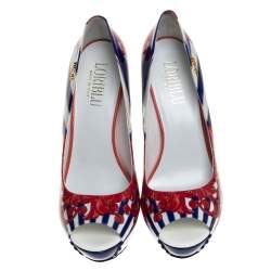 Loriblu Multicolor Print Patent Leather Peep Toe Platform Pumps Size 40