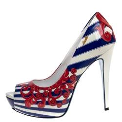 Loriblu Multicolor Print Patent Leather Peep Toe Platform Pumps Size 40