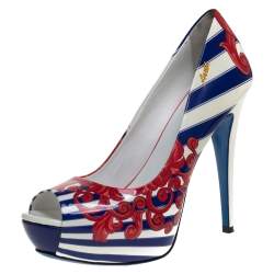 Loriblu Multicolor Print Patent Leather Peep Toe Platform Pumps Size 40