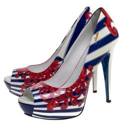 Loriblu Multicolor Print Patent Leather Peep Toe Platform Pumps Size 40