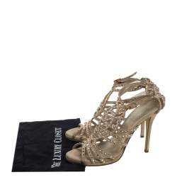Pre Owned Loriblu Beige Suede Crystal Embellished Strappy Sandals Size 41