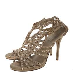 Pre Owned Loriblu Beige Suede Crystal Embellished Strappy Sandals Size 41
