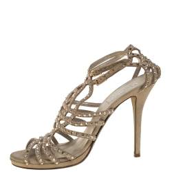 Pre Owned Loriblu Beige Suede Crystal Embellished Strappy Sandals Size 41