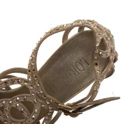 Pre Owned Loriblu Beige Suede Crystal Embellished Strappy Sandals Size 41