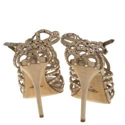 Pre Owned Loriblu Beige Suede Crystal Embellished Strappy Sandals Size 41