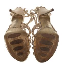 Pre Owned Loriblu Beige Suede Crystal Embellished Strappy Sandals Size 41