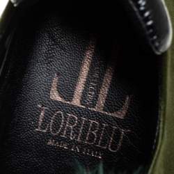Loriblu Green/Black Satin And Fur Crystal Embellished Sneakers Size 38