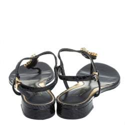 Loriblu Black Python Embossed Leather Crystal Embellished Flat Sandals Size 36