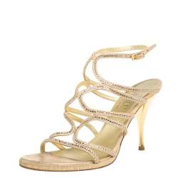 Loriblu Gold Suede Crystal Embellished Strappy Sandals Size 39
