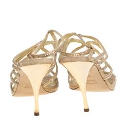 Loriblu Gold Suede Crystal Embellished Strappy Sandals Size 39