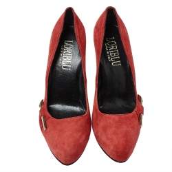 Loriblu Red Suede Crystal Embellished Platform Pumps Size 36