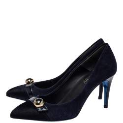 Pre Owned Loriblu Navy Blue Suede And Calf Hair Pumps Size 39
