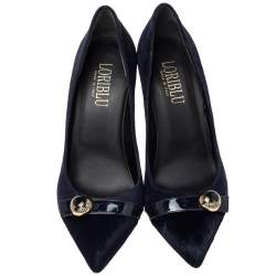 Pre Owned Loriblu Navy Blue Suede And Calf Hair Pumps Size 39