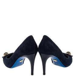 Pre Owned Loriblu Navy Blue Suede And Calf Hair Pumps Size 39