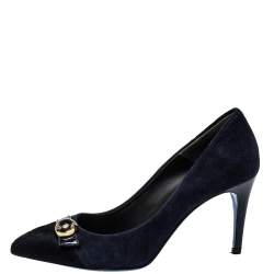 Pre Owned Loriblu Navy Blue Suede And Calf Hair Pumps Size 39