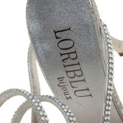 Loriblu Silver Leather Crystal Embellished Slingback Sandals Size 38