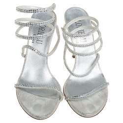 Loriblu Silver Leather Crystal Embellished Slingback Sandals Size 38