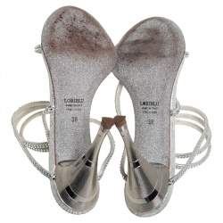 Loriblu Silver Leather Crystal Embellished Slingback Sandals Size 38