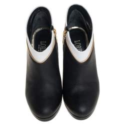 Pre Owned Loriblu White/Black Leather Wedge Ankle Booties Size 38