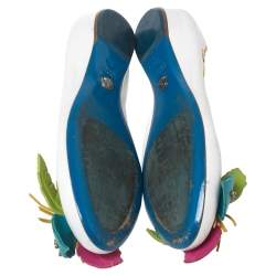 Pre Owned Loriblu White Leather Floral Embellished Ballet Flats Size 38
