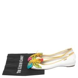 Pre Owned Loriblu White Leather Floral Embellished Ballet Flats Size 38