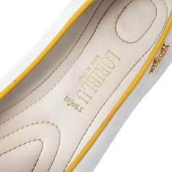 Pre Owned Loriblu White Leather Floral Embellished Ballet Flats Size 38