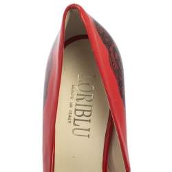 Loriblu Red/Black Print Leather Peep Toe Platform Pumps Size 38