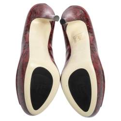 Loriblu Red/Black Print Leather Peep Toe Platform Pumps Size 38