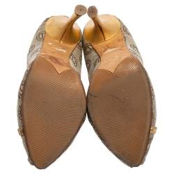 Loriblu Beige Canvas Monogram Peep Toe Pumps Size 38