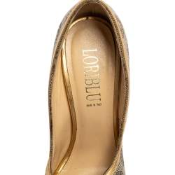 Loriblu Beige Canvas Monogram Peep Toe Pumps Size 38