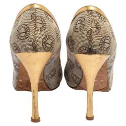 Loriblu Beige Canvas Monogram Peep Toe Pumps Size 38