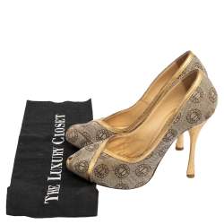 Loriblu Beige Canvas Monogram Peep Toe Pumps Size 38