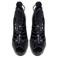 Loriblu Black Leather Platform Booties Size 38.5