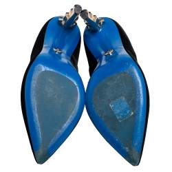 Pre Owned Loriblu Black Velvet Jewel Embellished Heel Pointed Toe Pumps Size 37