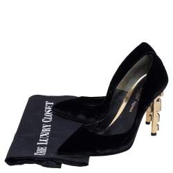 Pre Owned Loriblu Black Velvet Jewel Embellished Heel Pointed Toe Pumps Size 37