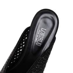 Pre Owned Loriblu Black Laser-Cut Suede Crystal Embellished Mules Size 40