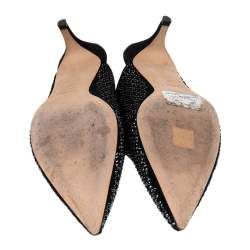 Pre Owned Loriblu Black Laser-Cut Suede Crystal Embellished Mules Size 40